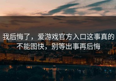 我后悔了，爱游戏官方入口这事真的不能图快，别等出事再后悔